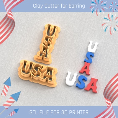 usa text independence day clay cutter tools earring 4st july 3d print model - Mito3D