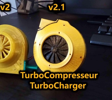 v2 turbocharger powerful low cost turbine compressor air motor tire 3d print model - Mito3D