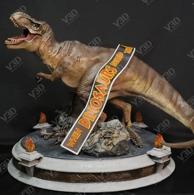 v3d - jurassic park diorama art trex velociraptor dino dinossaur model print 3dprint creature 3d print model - Mito3D