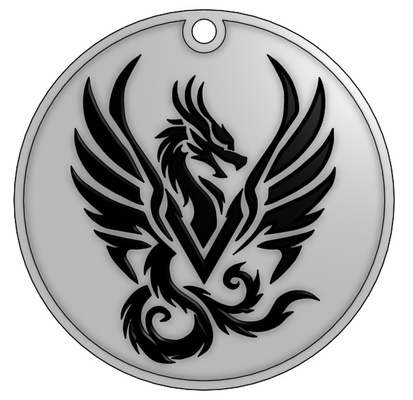 dragon clé bague art porte clés noir blanc animal logo fantaisie mythique joint bouclier symbole 3d print model - Mito3D