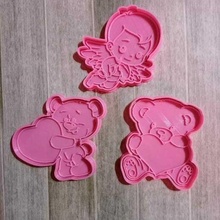 valentine's day kit x3 cookie cutter pack heart bear cupid teddy sharp cookies moulds stamps design fondant mass kitchen drawing bookmark stamp 3d print model - Mito3D