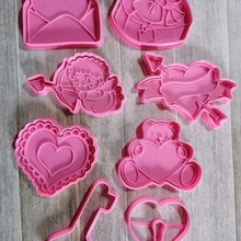 valentine's day kit x8 cookie cutter pack heart bear letter cupid gift key sharp cookies moulds stamps design fondant mass kitchen drawing bookmark stamp 3d print model - Mito3D