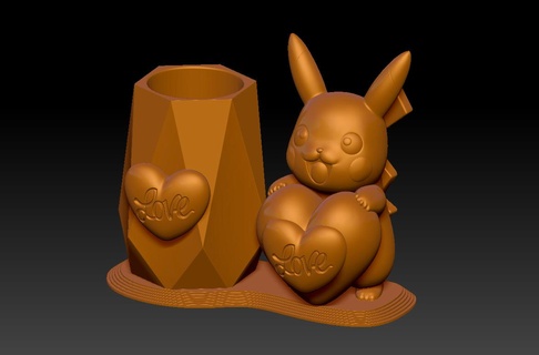valentine's day pikachu love pen holder 4 3d print model - Mito3D