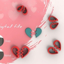 valentine broken heart polymer clay cutter digital stl file 4 sizes 2 versions jewelry love 3d print model - Mito3D