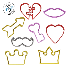 valentine day silhouette collection set - cookie cutter fondant polymer clay gadget valentines key king queen crown mustache lips heart arrow love pastry baking 3d print model - Mito3D
