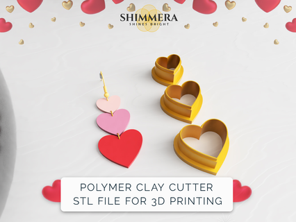 valentine heart earring clay cutter - 10mm 55mm 3d print model - Mito3D