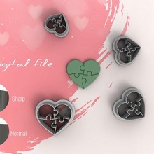 valentine puzzle heart polymer clay cutter digital stl file 4 sizes 2 versions jewelry love 3d print model - Mito3D
