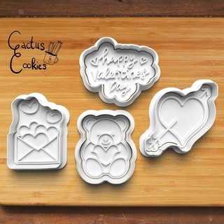 valentines cookie cutter set 0501 Home present gift love christmas xmas baking fondant clay anniversary birthday with stamp polymer embosser commercial license patreon happy day heart arrow letter teddy bear 3d print model - Mito3D