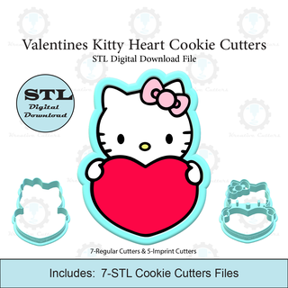 valentines heart kitty cookie cutters stl file 3d print model - Mito3D