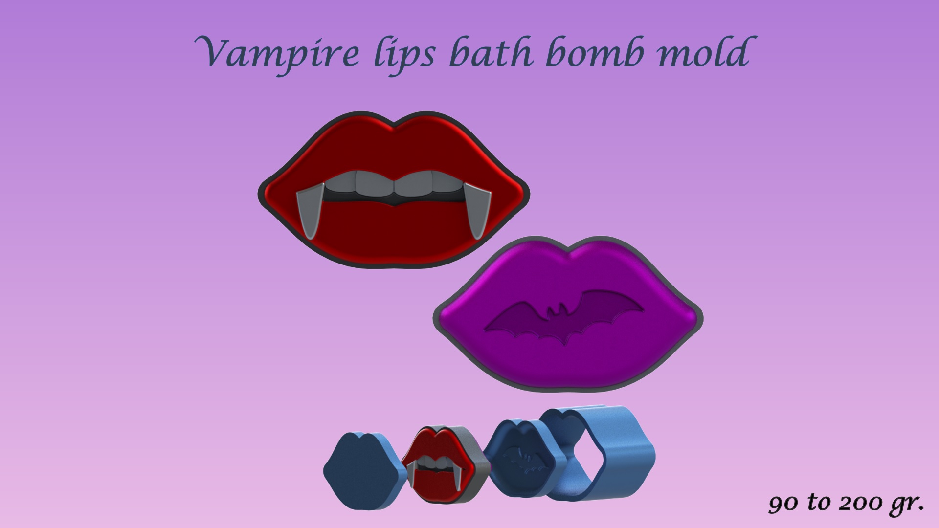 vampire lèvres moule baignoire bombe solide shampooing presse Halloween chauve souris 3D print model - Mito3D