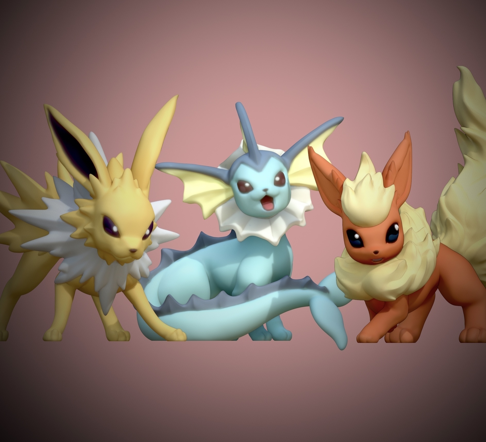 vaporeon jolteon flareon Pokemon anime animale eevee eeveeluzione leafeon glaceon umbreon espeon Sylveon 3D print model - Mito3D