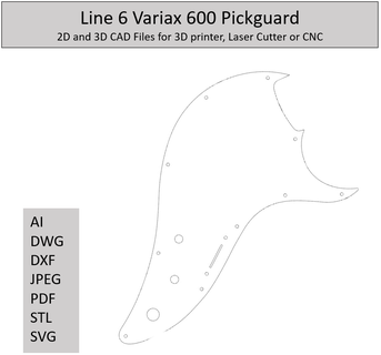 variax 600 pickguard templates 2d 3d cad files guitar laser cnc 3d print model - Mito3D