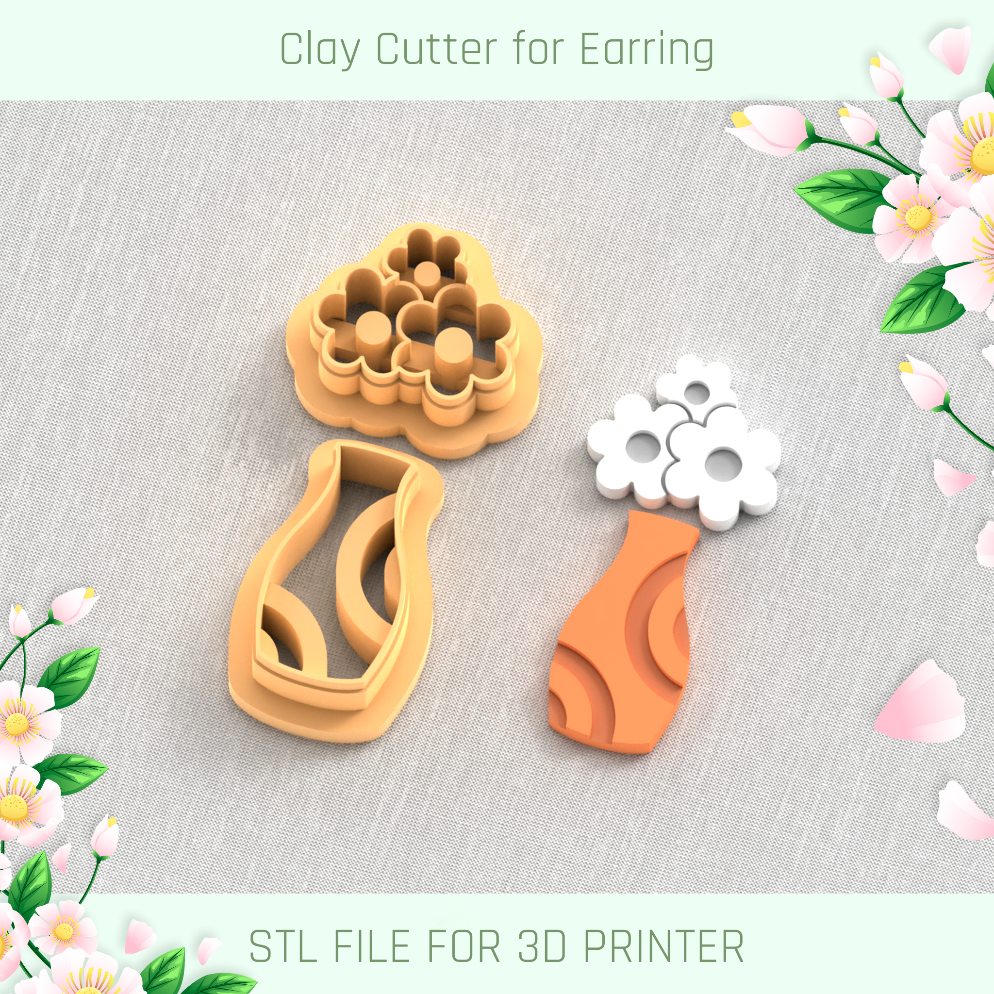 vase daisies spring clay cutter tools earring flower 3D print model - Mito3D