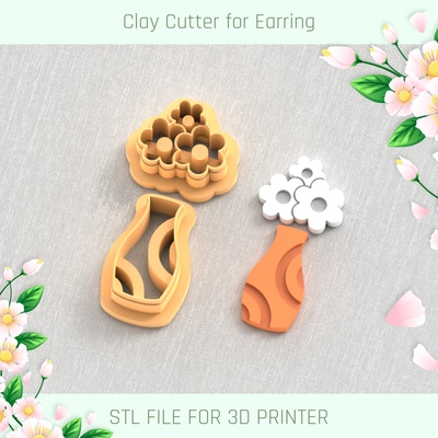 vase daisies spring clay cutter tools earring flower 3d print model - Mito3D