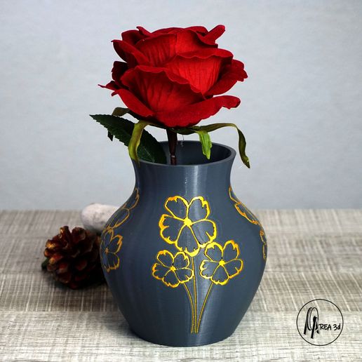 vaso d'oro fiori single mmu dual estrusione fiore pentola multimateriale multicolore 3D print model - Mito3D