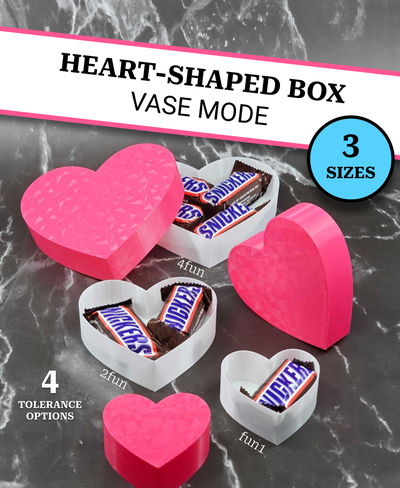vase mode heart-shaped boxes 3 sizes 4 tolerance options valentine's day gift box heart shaped hearts valentine valentines love lover cute functional pink girlfriend wife geometric 3d print model - Mito3D