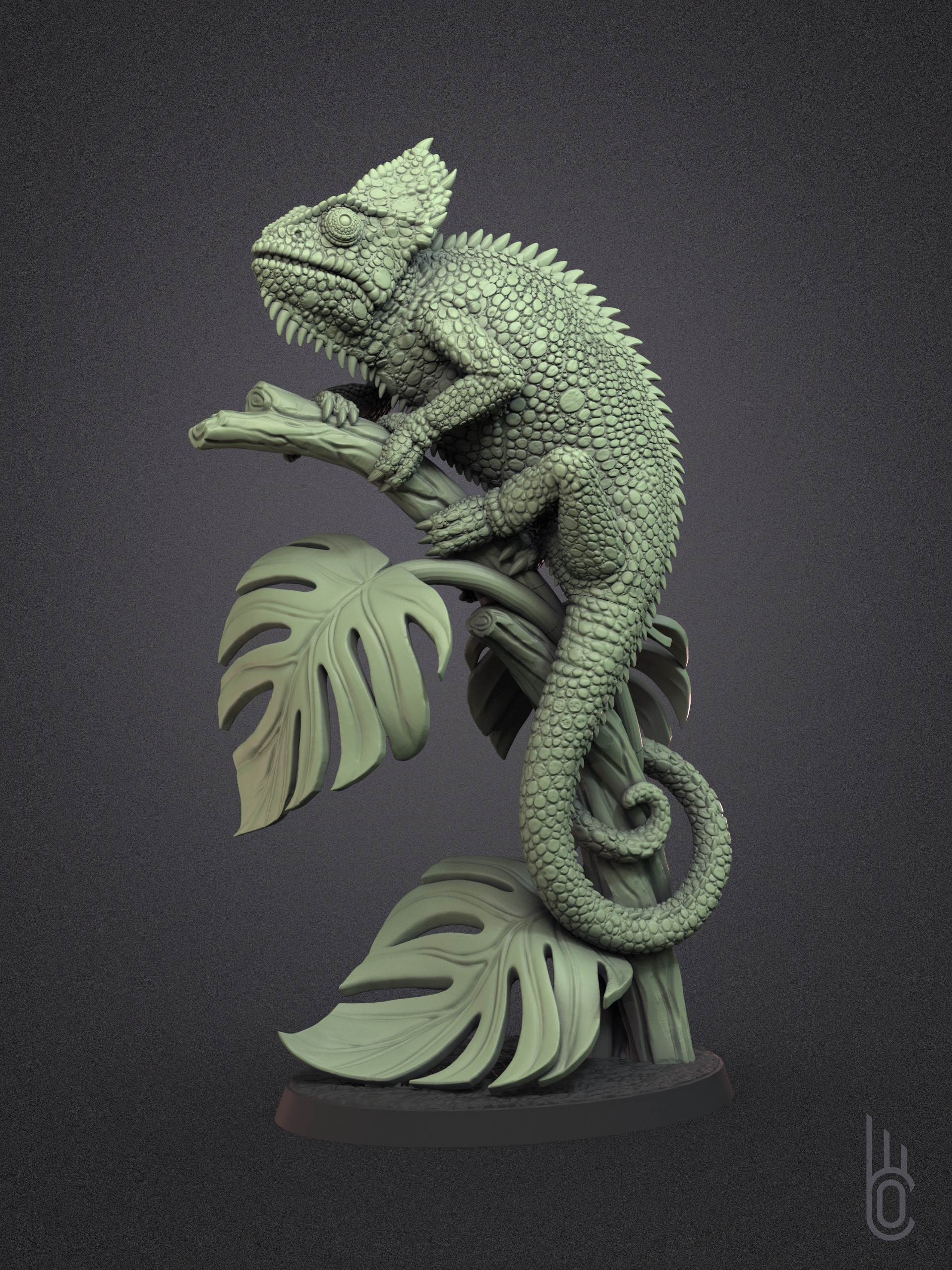 veiled chameleon reptile lizard animal creature iguana nature disguise scales tropics plants camouflage tree tropical leaf art 3D print model - Mito3D