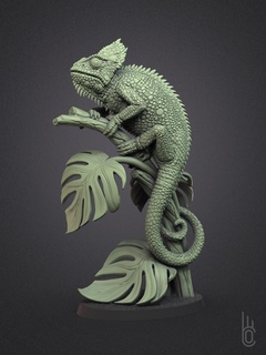 veiled chameleon reptile lizard animal creature iguana nature disguise scales tropics plants camouflage tree tropical leaf art 3d print model - Mito3D