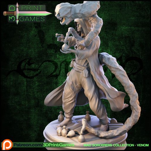 veneno enojado hechicero 3d personaje mesa juegos tablero juego mazmorras dragones mago rpg paisaje esculpir 3D print model - Mito3D