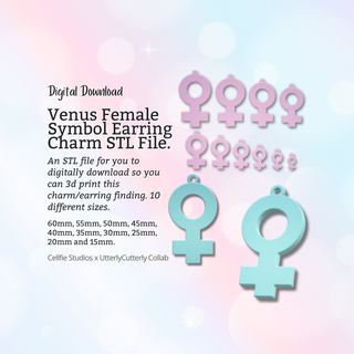 Venus hembra símbolo arete encanto stl expediente digital descargar 10 sizes collar llavero moderno diseño 3d print model - Mito3D