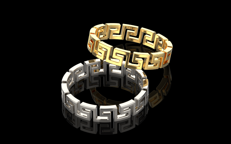 Versace anillo plata fornido griego clave banda oro impresión imprimible Moda collar enganchar diamante libra esterlina colgante pendiente platino compromiso belleza brillante joya anillos joyería 3D print model - Mito3D