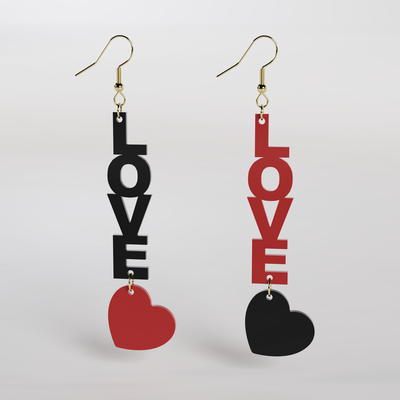 vertical love text earring 3d fashion cool earrings accessories fusion 360 heart hearts valentines day valentine valentinesday gifts woman 3d print model - Mito3D