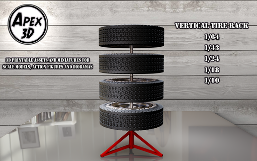 vertical tire rack 3d printable various scales 3dprinting diorama maquette scale autos plastikits plastimodel sprue collection collectible cars garage shop mechanic workshop wheel 3d print model - Mito3D