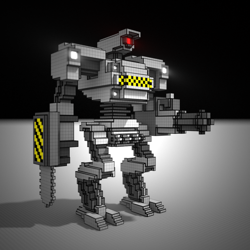 vigilant robot voxel art pixel 8-bit model 3D print model - Mito3D