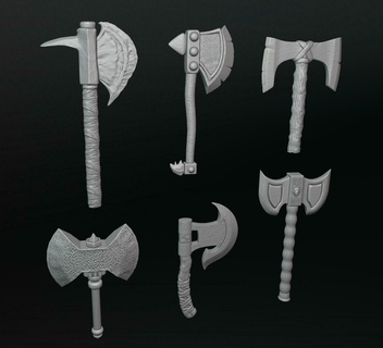 viking axes packs valhalla war weapon mythology fantasy sculpture barbarian sword knife blade dwarf warrior knight steel iron tabletop axe ancient throw 3d print model - Mito3D