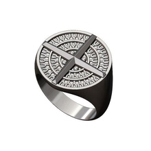 viking boussole sceau bague tailles 7 13 3d impression modèle bijoux celtique norrois imprimable or argent symbole monnaie 3d print model - Mito3D