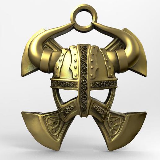 viking helmet pendant jewelry jewel axe 3D print model - Mito3D