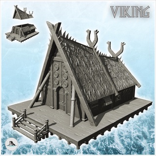 viking house large fa ade wooden platform 13 - north northern norse nordic saga 28mm 15mm building architecture tabletop miniatures scenery wargame game terrain accessories dark fantasy lotr age scandinavian middle clash normans medieval 3d print model - Mito3D