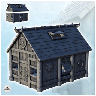 viking house wooden door roof decorated horns 2 - alkemy lord rings war rose warcrow saga architecture miniatures building scenery wargame figures game terrain dungeon dark age fantasy games accessories middle lotr bolt action flames scandinavian 3d print model - Mito3D