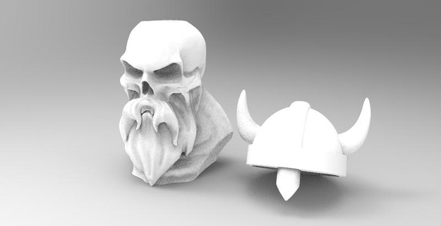 viking crâne squelette guerrier barbe mode buste gadget sculpture poitrine 3d print model - Mito3D
