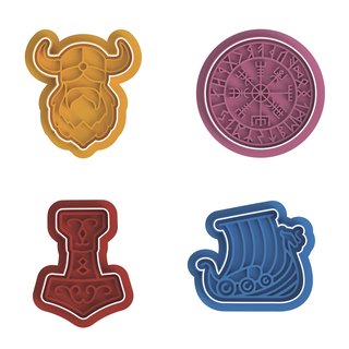 viking theme cookie cutter set compass ship valhalla rune weapon ragnar stamp embosser 3d print model - Mito3D