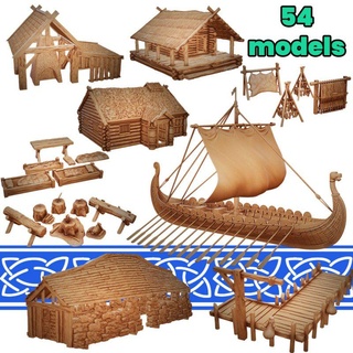 viking village 3 dragon ship vikings trade goods wargaming rpg roleplaying diorama saga 3d print model - Mito3D
