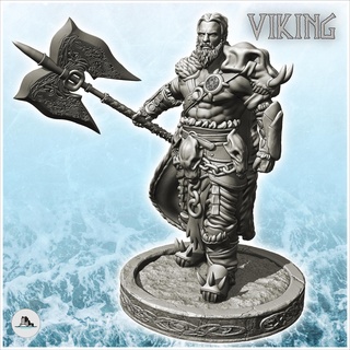 viking warrior beard chains double-edged heavy axe 25 - north northern norse nordic saga 28mm 20mm 15mm scenery figure statue miniatures resin character rpg terrain diaroma mini dark fantasy lotr age scandinavian middle clash normans 3d print model - Mito3D