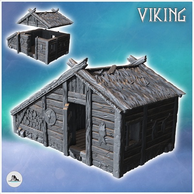viking wooden building thatched roof stone annex hanging fish 17 - north northern norse nordic saga 28mm 15mm medieval dark age game architecture tabletop miniatures scenery wargame terrain wargaming accessories fantasy lotr scandinavian middle clash normans old world historical sigmar 3d print model - Mito3D