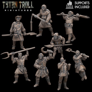 villager mob pack 01 pre-supported curse strahd villagers miniatures 32mm scaling dnd creature dungeons dragons presupported tytantroll minis vampires village people 3d print model - Mito3D