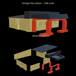 vintage gas station - 1 48 scale Game train set diorama model kit 1/48 1/64 store building 3d print model - Mito3D