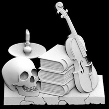 violin books art router skull relief bas cnc 3d print model - Mito3D