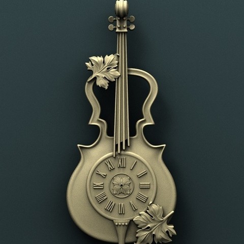 violin wall clock art cnc panno relief carved 3d stl model 3D print model - Mito3D