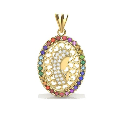virgen maria colgante pendiente chanel joya joyeria dije brilhante piedras gemas oro impresion3d 3d print model - Mito3D