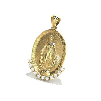 virgen milagroso medalha colgante pendiente chanel joya maria joyeria dije brilhante piedras gemas oro impresion3d 3d print model - Mito3D