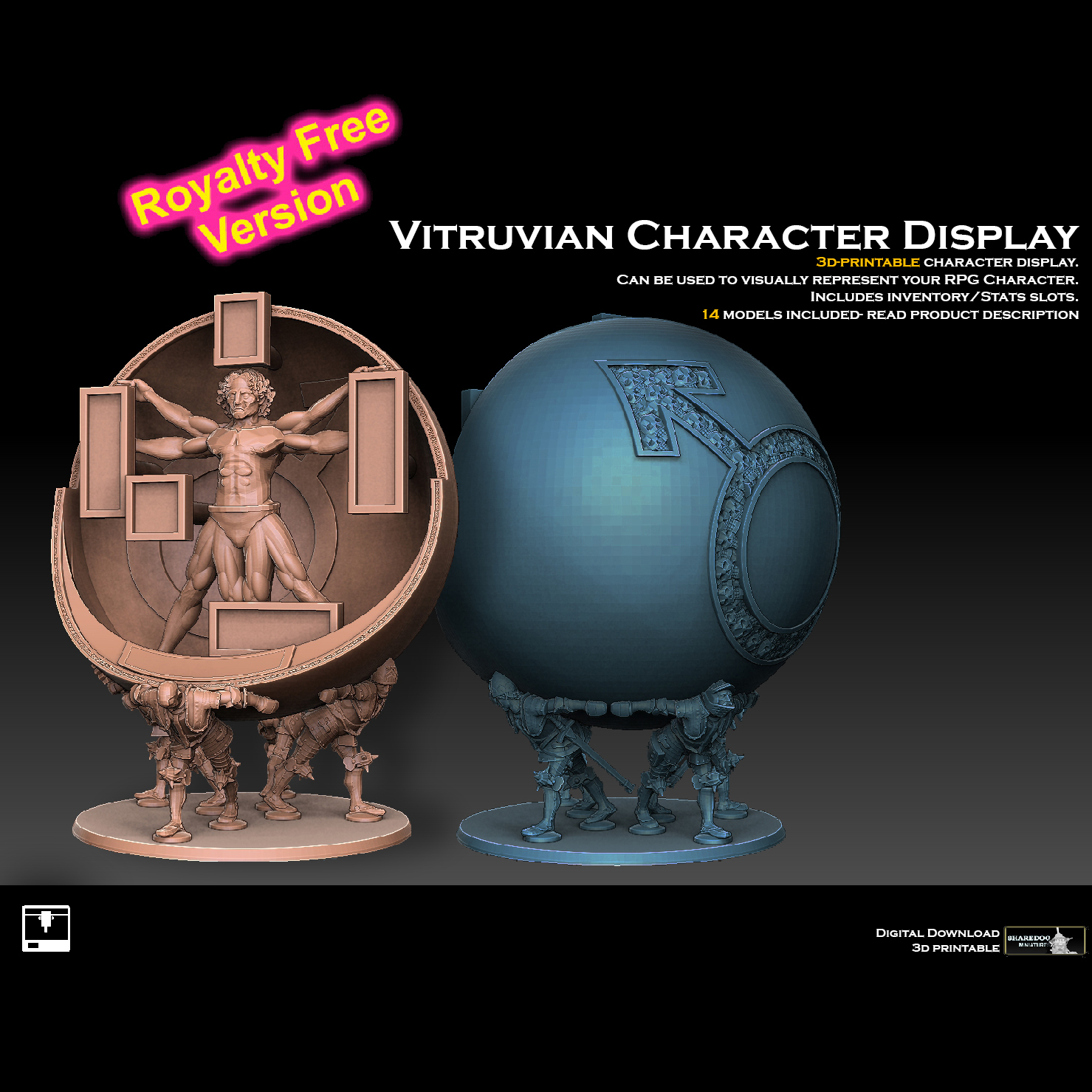 vitruvian character display royalty free version Game war dungeons and dragons d&d shadowrun vampire masquerade man syndicate da vinci rpg npc tabletop miniature 3D print model - Mito3D