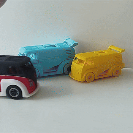volkswagen transportador t1 carreras impresión in sitio apoyo juego coches juguete histórico clásico retro coche vehiculo vw multicolor deportes 3D print model - Mito3D