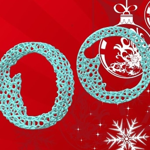 voronoi Navidad rueda ornamento Papa Noel claus estilo pelotas contento 2020 celebrar alegre partido voro rústico agujero agujeros pelota colgante pendiente patata reno 3D print model - Mito3D