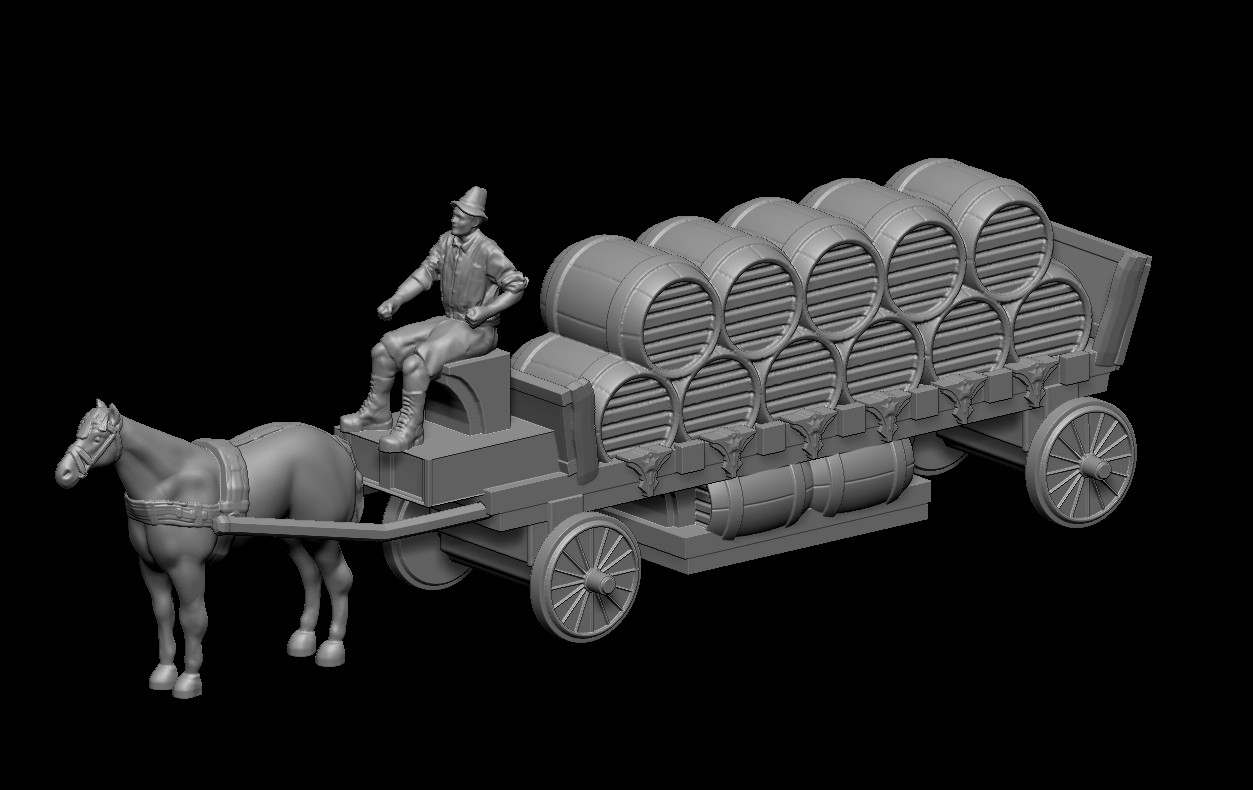 carro portando legno barili + wagon ii diorama 3D print model - Mito3D