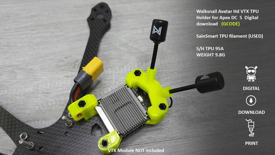 yürüyüş tırnağı avatar hd vtx tpu Kulp destek tepe dc 5 dijital indir fpv dronlar dürtücü dji apexdc iflight Nazgul evok anten 3d print model - Mito3D