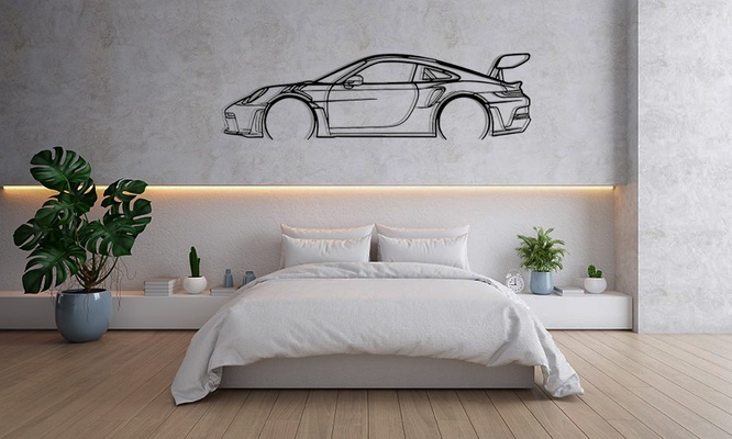 mur art voiture porsche gt3 rs décoration voitures 3d print model - Mito3D